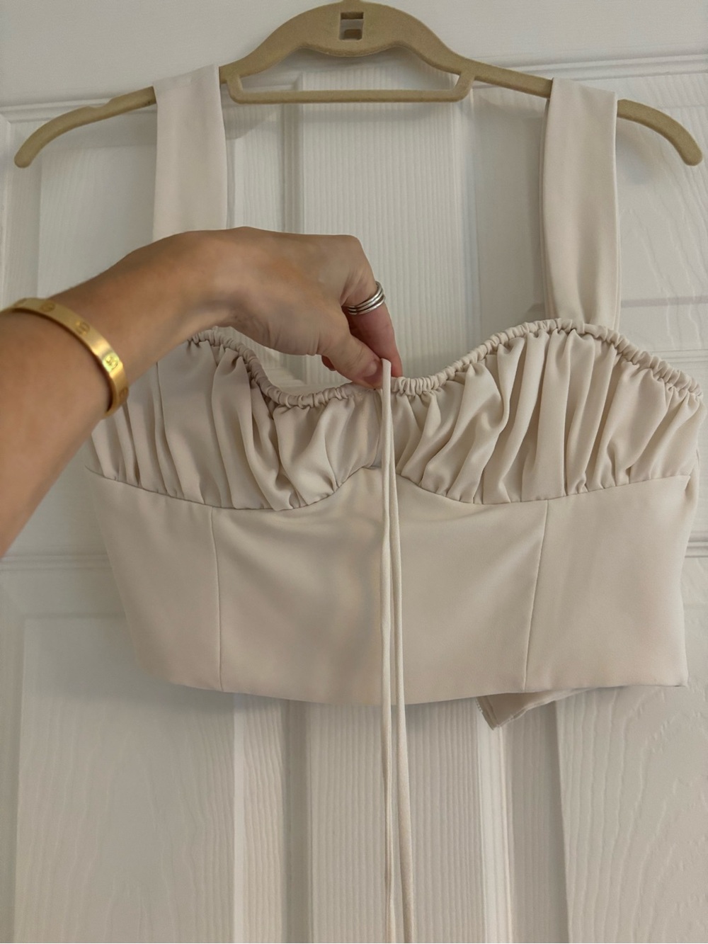 House of CB Cream Ruched Drawstring Crop Top - Picture 3 of 5